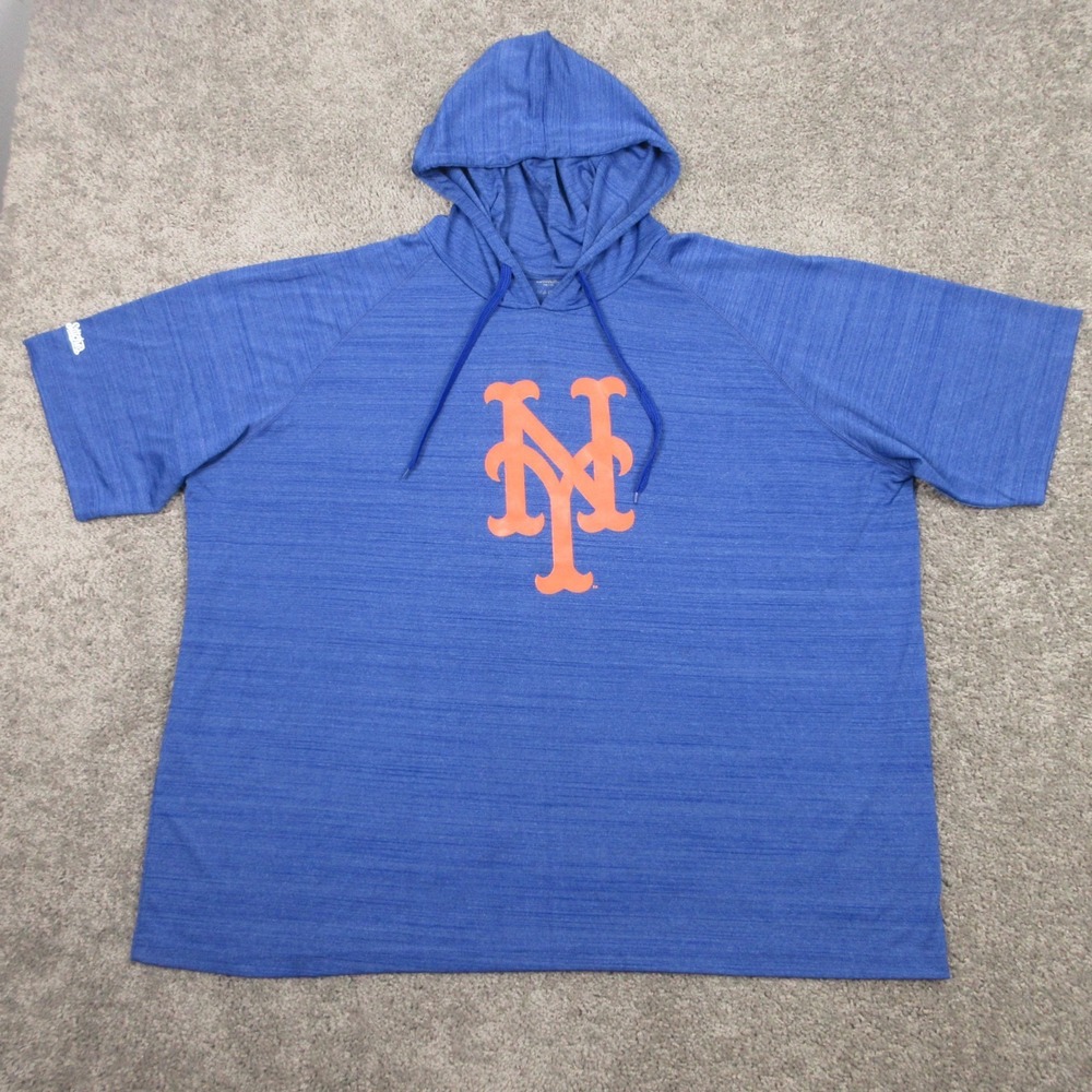 New York Mets Shirt Mens 4XL Blue Hooded Short Sleeve Stitches Baseball MLB Logo